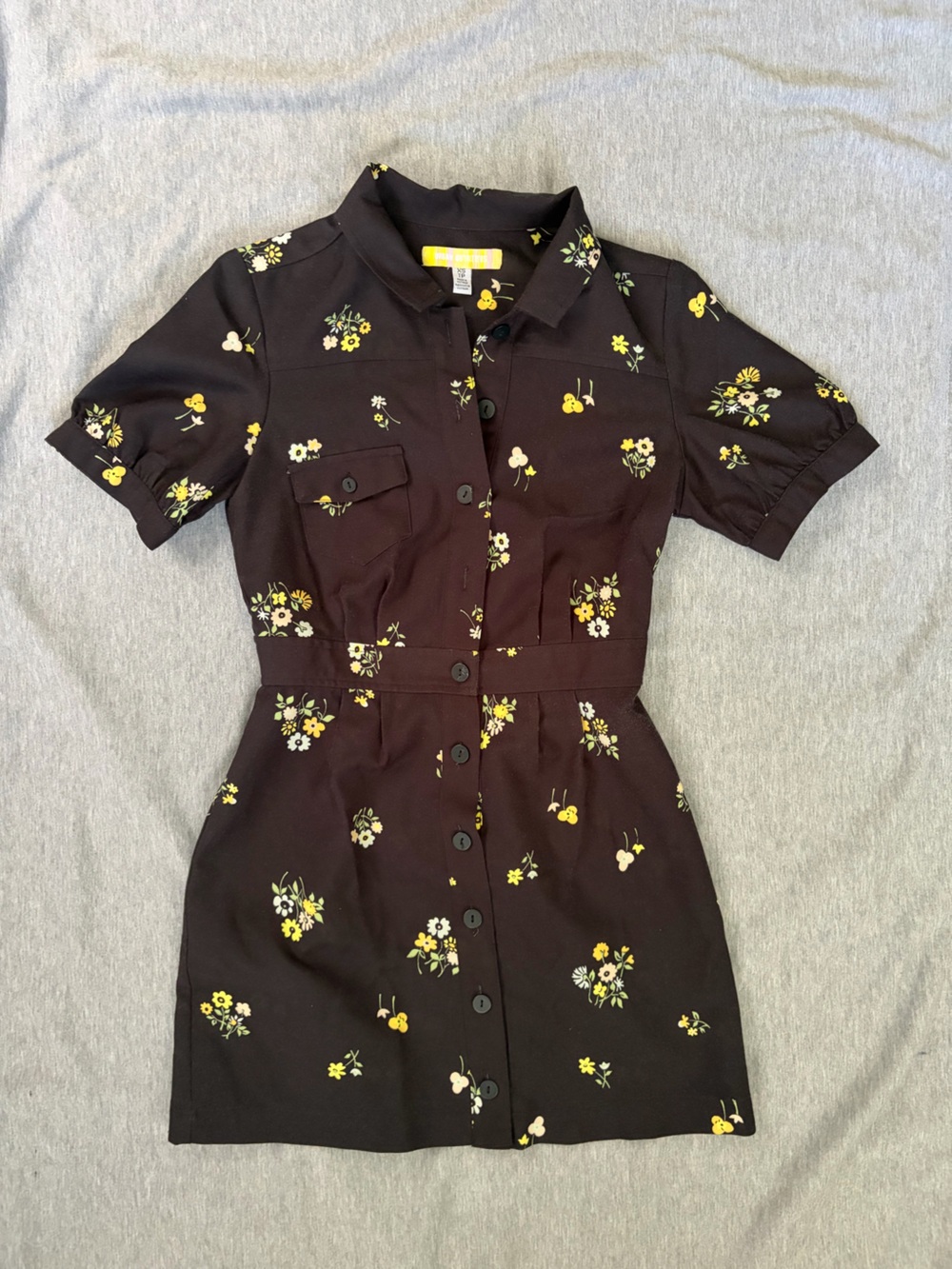 Urban Outfitters Black Mini Dress with Yellow Floral Print